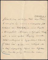 1895 Eötvös Lóránd (1848-1919) levele Szathmáry György (1845-1898) újságíró, politikusnak melyben a ...