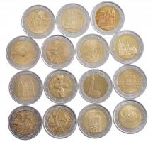 15db-os 2E érme tétel, forgalmi emlékkiadások, mind különböző T:1-,2 15pcs of 2 Euro coins lot, circulating commemorative issues, all different C:AU,XF