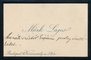 Márk Lajos (1867-1940) festőművész saját kezű sorai névjegykártyáján