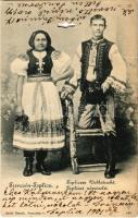 1901 Trencsénteplic, Trencianske Teplice; Teplici népviselet. Szold Henrik kiadása / Volkstracht / Upper-Hungarian folklore (lyuk / hole)