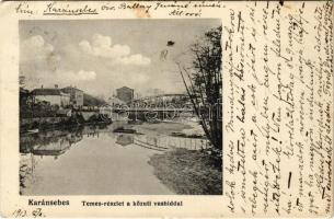 1913 Karánsebes, Caransebes; Temes részlet a közúti vashíddal / Timis riverside, iron bridge (Rb)