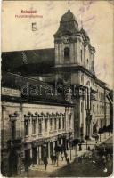 1915 Kolozsvár, Cluj; Piaristák temploma, Hermann Herman, Somi Imréné utóda, Schwartz József üzlete / church, shops (Rb)