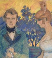 Kézdi-Kovács Lóránt (1897-1916): Szerelmespár vázlat (kétoldalas mű, hátoldalán női portré). Pasztel...