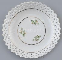 Hollóházi áttört porcelán kínáló tál. Matricás, jelzett, hibátlan, d: 17 cm