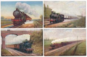 4 db RÉGI vonatos képeslap gőzmozdonyokkal / 4 pre-1945 railway postcards with locomotives (Raphael Tuck & Sons Famous Expresses Series)