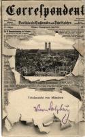 1907 München, Munich; Correspondent für Deutschlands Buchdrucker und Schriftgiesser / Art Nouveau newspaper montage (EK)