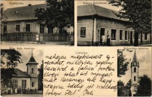 1933 Iváncsa, községháza, Római katolikus és református templom, Hangya szövetkezet üzlete és saját kiadása (EK)