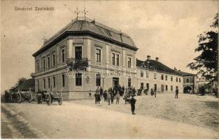 1910 Zsolna, Sillein, Zilina; Posta, Hertzka Adolf üzlete, csendőrök. Glasel S. kiadása / post office, shop, gendarmes (fl)