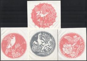 Kirie japán papírkivágás művészete 13 db kép. Suganuma Mamoru. 18x26 cm-ig.