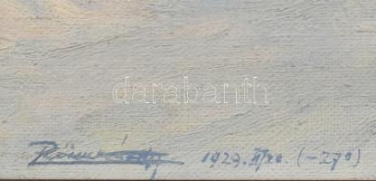 Rökk Károly (1891-1970): Dusnoki fagyos tél, 1929. Olaj, vászon, jelzett, hátoldalán autográf felira...