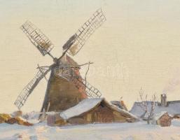 Rökk Károly (1891-1970): Dusnoki fagyos tél, 1929. Olaj, vászon, jelzett, hátoldalán autográf felira...