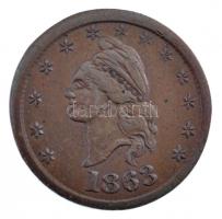 Amerikai Egyesült Államok 1863. 1c Br I.O.U. polgárháborús zseton (19mm) T:1-,2 USA 1863. 1 Cent Br I.O.U. civil war token (19mm) C:AU,XF
