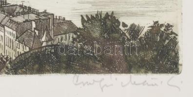 Csurgói Máté Lajos (1931-2001): Budapesti panoráma. Rézkarc, papír, jelzett, számozott (71/100). Lap...