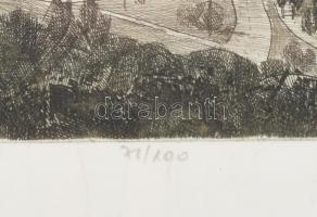 Csurgói Máté Lajos (1931-2001): Budapesti panoráma. Rézkarc, papír, jelzett, számozott (71/100). Lap...