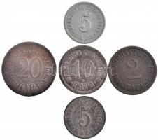 Szerbia 1883-1912. 5-10p (5x, ebből 4xklf) T:2-3 Serbia 1883-1912. 5-10 Pence (5x, with 4xdiff) C:XF-F