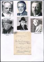 Kodály Zoltán, Nádler Róbert, Medgyessy Ferenc, Bor Pál, Kassák Lajos, Hermann Lipót, Anton Hausen aláírása papírlapon