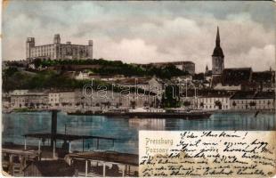 1900 Pozsony, Pressburg, Bratislava; vár, gőzhajó / castle, steamship (EM)