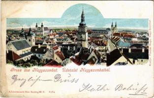 1905 Nagyszombat, Tyrnau, Trnava; látkép templomokkal, zsinagóga. Fischer Hugo kiadása / general view with churches and synagogue (EK)