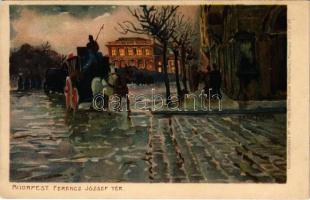 Budapest V. Ferenc József tér. Kuenstlerpostkarte No. 1780. von Ottmar Zieher Kunstanstalt litho s: Raoul Frank (ázott sarok / wet corner)