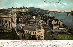 1907 Budapest I. Buda látképe az új Gellért szoborral és új kir. várral, Tabán, Döbrentei tér, piac. Ganz Antal No. 66. (EB)