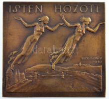 Beck Ötvös Fülöp (1873-1945) 1930. "Buda Pest / Isten hozott" kétoldalas Br plakett (64x68...