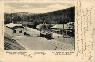1902 Budapest II. Hűvösvölgy, villamos vasút végállomása és Balázs vendéglő. Divald Károly kiadása (fl)