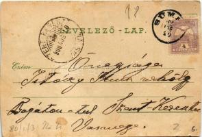 1900 Sümeg, Kisfaludy Sándor szobra, várrom. Horvát Gábor kiadása (vágott / cut)