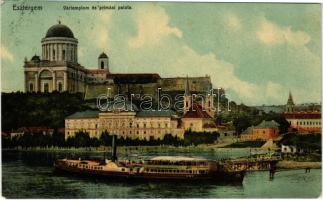 1910 Esztergom, Vártemplom és prímási palota, Bazilika, BUDAPEST gőzhajó. Kardos Dezső kiadása (EK)