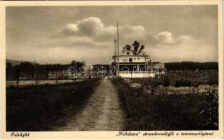 1937 Felsőgöd (Göd), Kékduna strandvendéglő a teniszpályával (Rb)