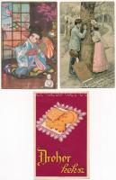 13 db RÉGI képeslap vegyes minőségben: művész, reklám, külföldi városok / 13 pre-1945 postcards in m...