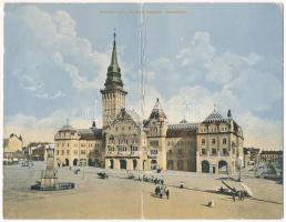1912 Szabadka, Subotica; város székháza, Taussig Vilmos üzlete. Két részes kihajtható panorámalap / town hall, shops. 2-tiled folding panoramacard (EK)