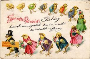 1901 Húsvéti üdvözlet, csibesor / Easter greeting with chickens. litho (EK)
