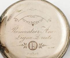 Régi zsebóra, vadászjelenettel díszített ezüst (Ag) tokkal, Remontoir 15 köves szerkezettel, nem műk...