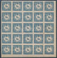 1888 Hírlapilletékbélyeg 1kr ívsarki 25-ös tömbben, több bélyegen betapadás / Newspaper duty stamp 1kr corner block of 25 (gum disturbances)