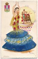 Andalucia, Espana / Spanish folklore - modern silk and textile card (creases)