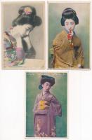 GÉSÁK - 3 db régi japán képeslap / GEISHAS - 3 pre-1945 Japanese postcards