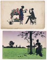 9 db régi sziluettes művész motívum képeslap / 9 pre-1945 silhouette art motive postcards