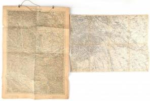 cca 1900-1910 Vegyes térkép tétel, 2 db, Güns (Kőszeg) és Steinamanger (Szombathely) és környékének térképei, vászonra kasírozva, az egyiken akasztóval, az egyik foltos. 38x52 cm és 62x44 cm