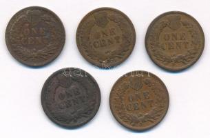 Amerikai Egyesült Államok 1890-1907. 1c Br (5db/4xklf) "Indián fej" T:2,2- patina, ph, kar...