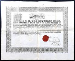 1866 Szombathely, Díszes molnár céh mester levél, töredezett viaszpecséttel, aláírásokkal, hajtott, kissé foltos, 39x49 cm
