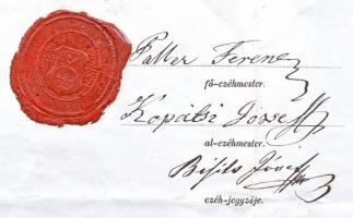 1866 Szombathely, Díszes molnár céh mester levél, töredezett viaszpecséttel, aláírásokkal, hajtott, ...