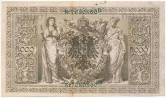 Német Birodalom 1910. 1000M zöld pecsét, hétjegyű sorszámmal T:II- German Empire 1910. 1000 Mark wit...