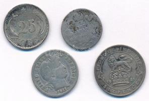 4 db vegyes külföldi érme tétel, közte Dánia 1874. 25Ö Ag "IX. Keresztély" + Kanada 1903. ...
