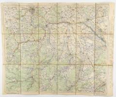 cca 1920-1930 Pozsony - Trencsén - Budapest és környéke autós térképe, Freytag & Brendt, vászonra kasírozva, német nyelven, 61x75 cm