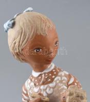 Kovács Margit (1902-1976): Babáját etető kislány. Színesen festett, engóbozott kerámia. Korának megf...