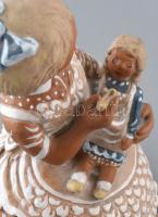 Kovács Margit (1902-1976): Babáját etető kislány. Színesen festett, engóbozott kerámia. Korának megf...