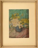 Modok Mária (1896-1971): Csendélet, Párizs, 1955. Olaj, karton. jelzett. 32x24 cm Üvegezett keretben.