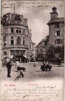 1901 Sankt Gallen, Multergasse / street view, dogs (EK)