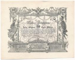 Ausztria 1851. 10G Reichs-Schatzschein korabeli hamisítványa eredeti bankjegypapíron T:I- / Austria 1851. 10 Gulden Reichs-Schatzschein contemporary fake on original banknote paper C:AU