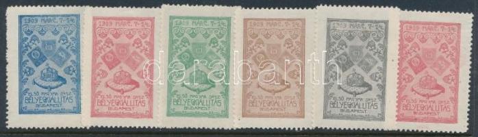1909 I. Magyar Országos Bélyegkiállítás 6 db, 5 klf színű levélzáró
